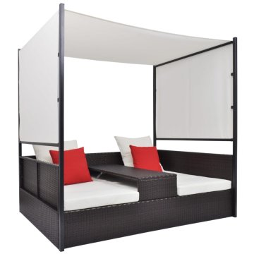 Vidaxl Vrtna postelja s streho poli ratan 190x130 cm