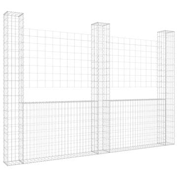 Vidaxl Gabion košara U-oblike s 3 stebri železo 260x20x200 cm