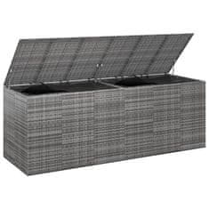 Vidaxl Vrtna škatla za blazine PE ratan 291x100,5x104 cm siva