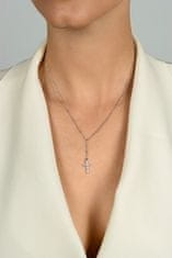 Brilio Silver Brezčasna srebrna ogrlica Križ s cirkoni NCL106W
