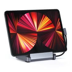Satechi Aluminijasto stojalo in vozlišče za iPad Pro, USB-C (PD do 60W), 4K HDMI (60Hz), USB-A, SD, 3,5mm avdio, siv