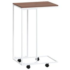 Vidaxl Stranska mizica s kolesi bela 40x30x63,5 cm inženirski les