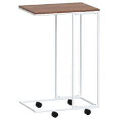 Vidaxl Stranska mizica s kolesi bela 40x30x63,5 cm inženirski les