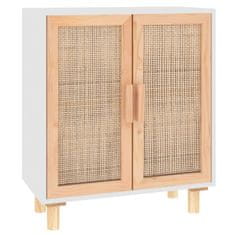 Vidaxl Komoda bela 60x30x70 cm trdna borovina in naravni ratan