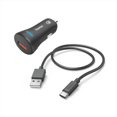 Hama Komplet : hitri avtomobilski polnilec USB QC 3.0 19,5 W + kabel USB A-C 1,5 m