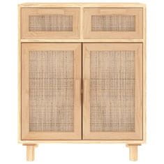 Vidaxl Komoda rjava 60x30x75 cm trdna borovina in naravni ratan