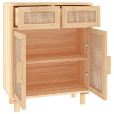 Vidaxl Komoda rjava 60x30x75 cm trdna borovina in naravni ratan