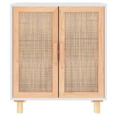 Vidaxl Komoda bela 60x30x70 cm trdna borovina in naravni ratan