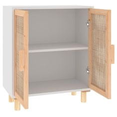Vidaxl Komoda bela 60x30x70 cm trdna borovina in naravni ratan