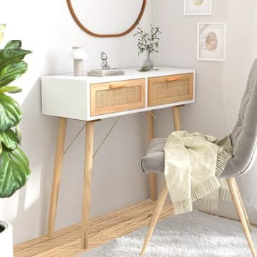 Vidaxl vidaXL Konzolna mizica bela 80x30x75 cm masivni bor in ratan