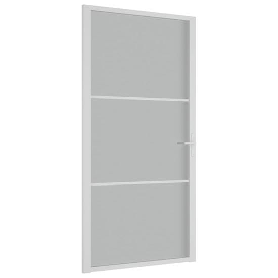 Vidaxl Notranja vrata 102,5x201,5 cm bela mat steklo in aluminij