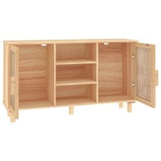Vidaxl Komoda rjava 105x30x60 cm trdna borovina in naravni ratan