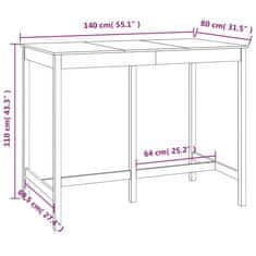 Vidaxl Barska miza črna 140x80x110 cm trdna borovina