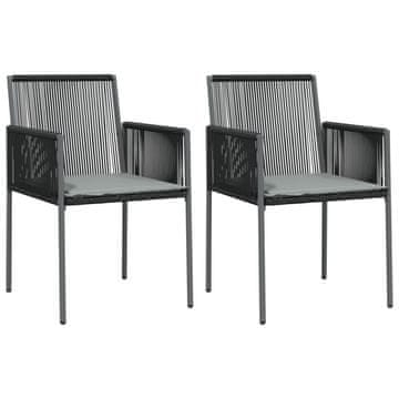 Vidaxl Vrtni stoli z blazinami 2 kosa črni 54x60,5x83,5 cm poli ratan