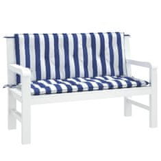 Vidaxl Blazine za vrtno klop 2 kosa modro bele črte 120x50x7 cm blago