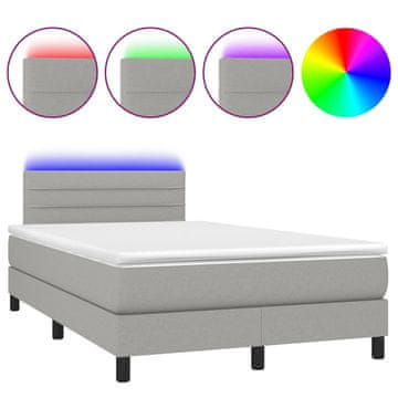 Vidaxl Box spring postelja z vzmetnico LED sv. siva 120x190 cm blago