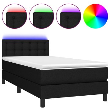 Vidaxl Box spring postelja z vzmetnico LED črna 100x200 cm blago