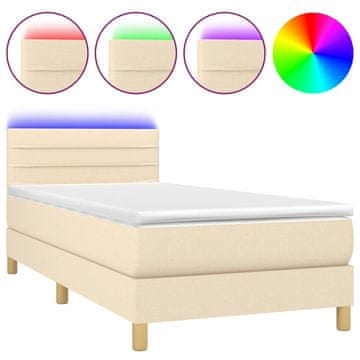 Vidaxl Box spring postelja z vzmetnico LED krem 80x200 cm blago