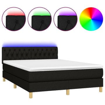 Vidaxl Box spring postelja z vzmetnico LED črna 140x190 cm blago