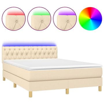 Vidaxl Box spring postelja z vzmetnico LED krem 140x190 cm blago