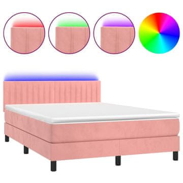 Box spring postelja z vzmetnico LED roza 140x190 cm žamet