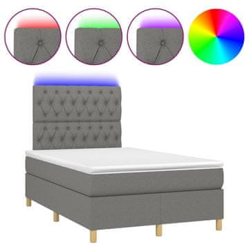 Vidaxl Box spring postelja z vzmetnico LED temno siva 120x190 cm blago