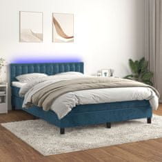 Vidaxl Box spring postelja z vzmetnico LED temno modra 140x190cm žamet