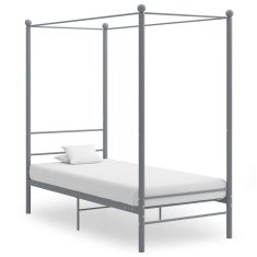 Vidaxl Posteljni okvir z ogrodjem za baldahin siv kovinski 90x200 cm