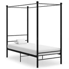 Vidaxl Posteljni okvir z ogrodjem za baldahin črn kovinski 90x200 cm