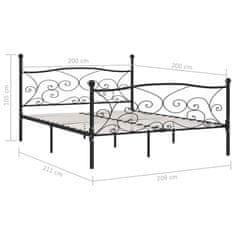 Vidaxl Posteljni okvir z letvenim dnom črn kovinski 200x200 cm
