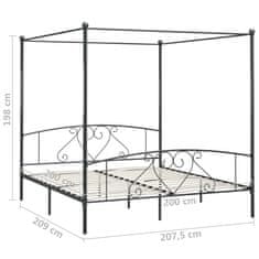 Vidaxl Posteljni okvir z ogrodjem za baldahin siv kovinski 200x200 cm