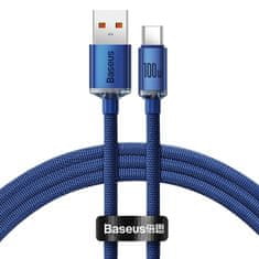BASEUS Crystal Shine Series podatkovni kabel, Type-A/Type-C, 100 W, FC, 1,2 m, moder (CAJY000403)