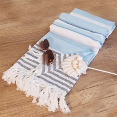 Carla brisača za na plažo Ekun modro-bela 100 cm x 180 cm