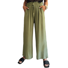 Dstreet Ženske široke hlače ALANDIS olivno zelena uy1547 L-XL