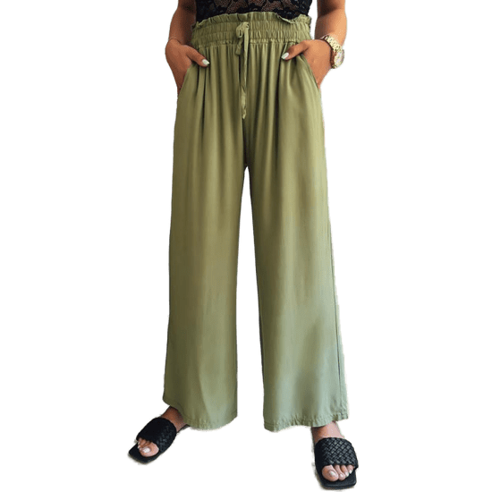 Dstreet Ženske široke hlače ALANDIS olivno zelena uy1547