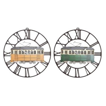 DKD Home Decor Stenska ura DKD Home Decor 49,5 x 3,5 x 48 cm Kovina Zelena Rumena Vintage vlak (2 enoti)