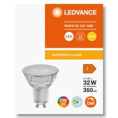 LEDVANCE Zatemnitvena LED žarnica GU10 4,1W = 32W 350lm 2700K Topla bela 120° CRI90 Steklo Superior