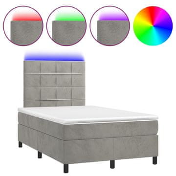 Vidaxl Box spring postelja z vzmetnico LED sv. siva 120x190 cm žamet