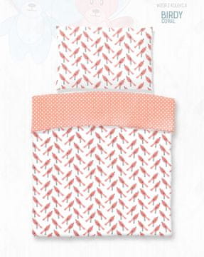 shumee Bombažna posteljnina s potiskom / BIRDY CORAL / 90x120 +1x 40x60