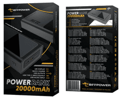 Beepower BP-20PD prenosna baterija QC 22,5W, 20000 mAh, črna