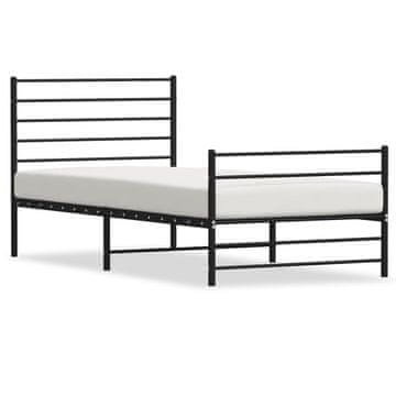 Vidaxl Kovinski posteljni okvir z vzglavjem in vznožjem črn 107x203 cm