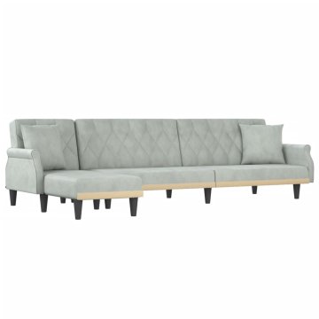 Vidaxl Raztegljiv kavč L oblike svetlo siv 271x140x70 cm žamet
