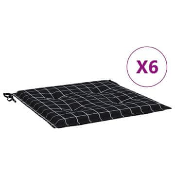 Vidaxl Blazine za vrtne stole 6 kosov črn karo vzorec 40x40x4 cm blago