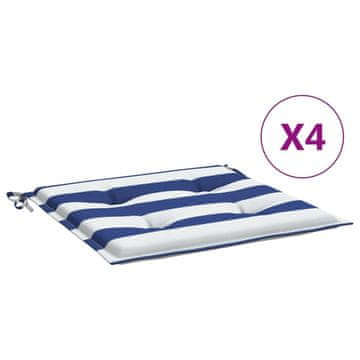 Vidaxl Blazine za vrtne stole 4 kosi modro bele črte 50x50x4 cm