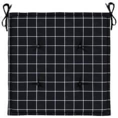 Vidaxl Blazine za vrtne stole 4 kosi črne karo 50x50x3 cm tkanina