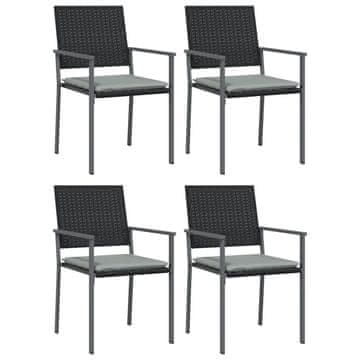 Vidaxl Vrtni stoli z blazinami 4 kosi črni 54x62,5x89 cm poli ratan