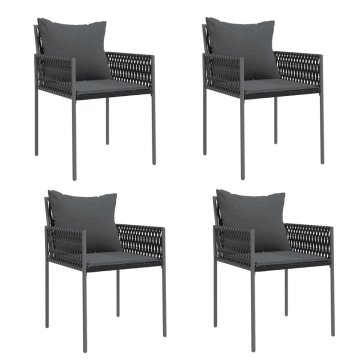 Vidaxl Vrtni stoli z blazinami 4 kosi črni 54x61x83 cm poli ratan