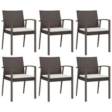 Vidaxl Vrtni stoli z blazinami 6 kosov rjavi 56,5x57x83 cm poli ratan