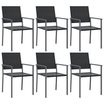 Vidaxl Vrtni stoli 6 kosov črni 54x62,5x89 cm poli ratan
