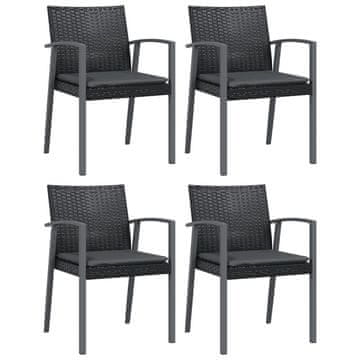 Vidaxl Vrtni stoli z blazinami 4 kosi črni 56,5x57x83 cm poli ratan